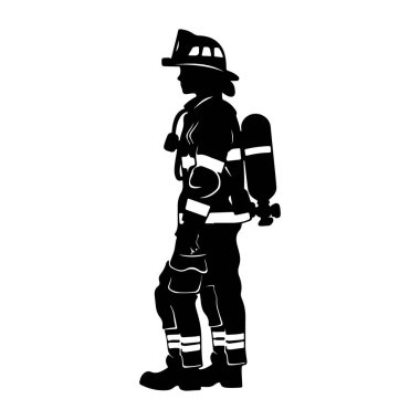 A powerful silhouette of a firefighter in full gear, ready for potential emergencies, capturing the spirit of bravery and dedication in rescue operations.