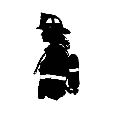 This striking silhouette of a female firefighter showcases strength and determination, representing bravery in the face of danger and service to the community.