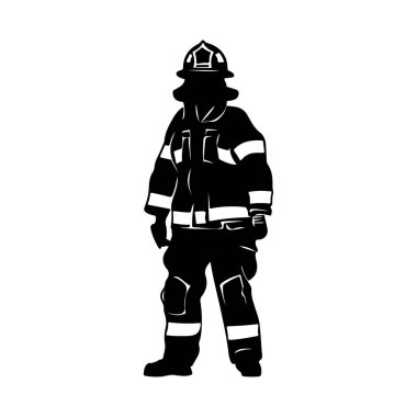 This striking silhouette depicts a firefighter in full protective gear, symbolizing courage and dedication to emergency response and safety.