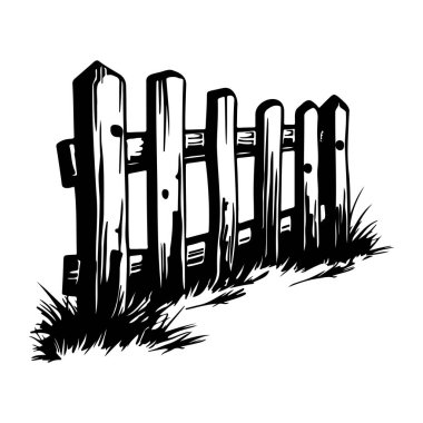This hand-drawn style illustration features a rustic wooden fence set against a grassy backdrop, perfect for design projects that celebrate nature.