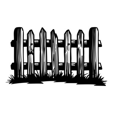This illustration features a rustic wooden fence with a hand-drawn style, surrounded by grass, perfect for themes related to nature and outdoor settings.