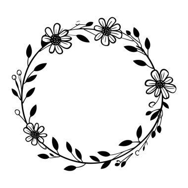 Beautiful and minimalistic floral wreath design featuring delicate flowers and leaves, perfect for decoration and creative projects.