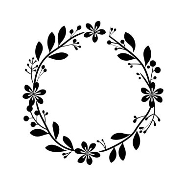 This elegant circular floral frame design showcases delicate leaves and beautiful blooms, perfect for enhancing invitations, cards, and creative projects.