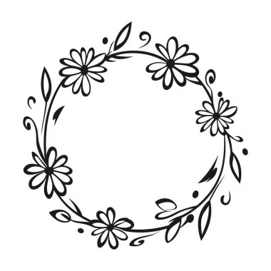 This elegant floral frame features a hand-drawn style with intricate details, perfect for enhancing artistic projects, invitations, and prints.
