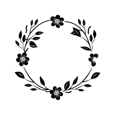 Stunning black and white floral wreath design featuring intricate leaves and flowers. Perfect for creative projects, decoration, and artistic expression.