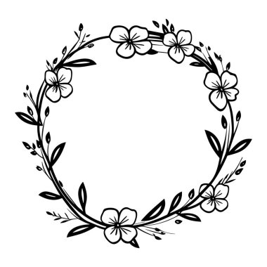 This elegant floral wreath design features delicate flowers and leaves, perfect for adding a touch of nature to any creative project.