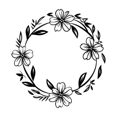 This elegant floral wreath design features delicate flowers and leaves, perfect for invitations, decoration, and creative projects. Ideal for various applications.