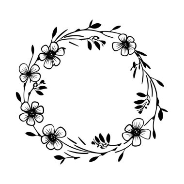 This elegant floral wreath design features intricate flowers and vines, ideal for art projects, invitations, or decorative elements in any creative work.