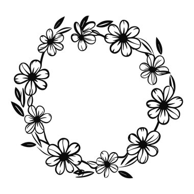 This elegant round floral frame design features delicate flowers and leaves, perfect for creative projects, invitations, and artistic presentations.