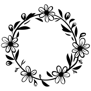 Discover an elegant hand-drawn floral wreath design featuring unique flowers and leaves, perfect for invitations, decorations, and artistic projects.