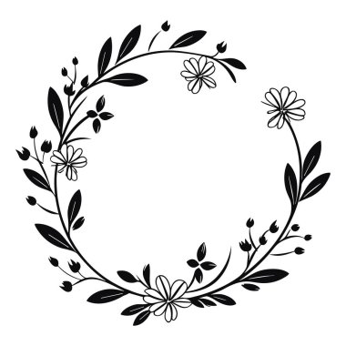 This hand-drawn floral wreath design features intricate leaves and flowers, perfect for invitations, branding, or decorative uses. Its elegant style enhances any artistic project.