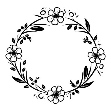 This elegant floral wreath features delicate flowers and leaves, perfect for enhancing various creative projects, invitations, or decorations.
