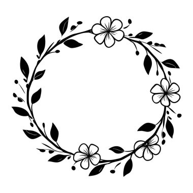 This elegant floral wreath design features beautiful flowers and delicate leaves, perfect for invitations, branding, or artwork.