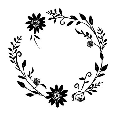 A beautiful and elegant floral wreath design featuring intricate leaves and blossoms, ideal for crafting projects or decorative art uses.