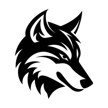 This striking black and white illustration of a wolf captures the essence of wilderness with its bold lines and sharp details, perfect for designs.