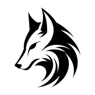This striking silhouette design features a wolf head with elegant curves and sharp angles, perfect for nature and wildlife themes.