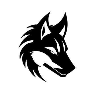 This striking black and white illustration of a wolf's head features sharp lines and artistic design elements, ideal for branding and creative projects.
