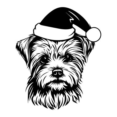 Captivating illustration of a Yorkshire Terrier dog wearing a Santa hat, perfect for showcasing holiday spirit and joy during Christmas time.