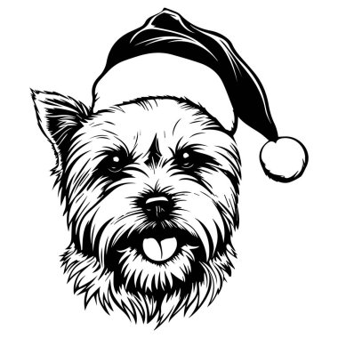 Charming illustration of a cute dog joyfully wearing a Santa hat, perfect for capturing the festive spirit during the holiday season.