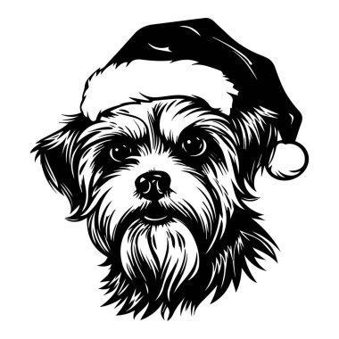 An enchanting illustration of a lovable dog adorned with a Santa hat, capturing the essence of holiday cheer perfect for seasonal decor.