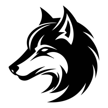 A striking black and white silhouette of a wolf head captures the essence of wild beauty. Perfect for artistic projects or logo designs.