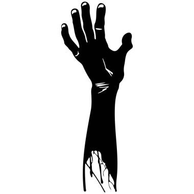 A dramatic silhouette of a zombie hand reaching upwards, dripping with eerie details, ideal for Halloween events and horror-themed artworks.