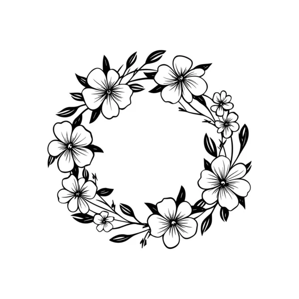 This elegant floral wreath design showcases hand-drawn blossoms and lush leaves, perfect for invitations, cards, and creative projects.