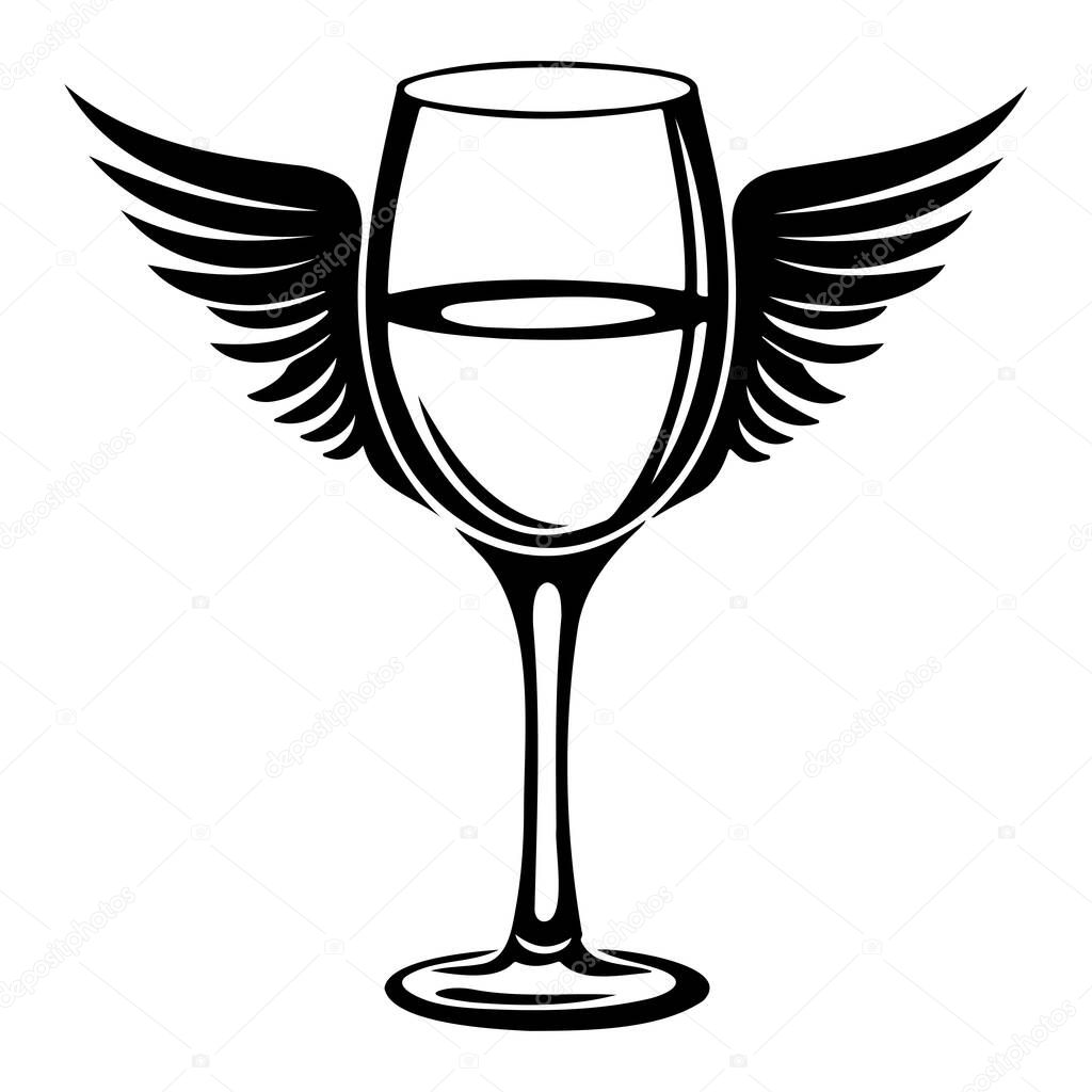 This artistic design features a glass with wings, representing freedom and joy. Ideal for various creative projects, it adds a unique touch to any design.