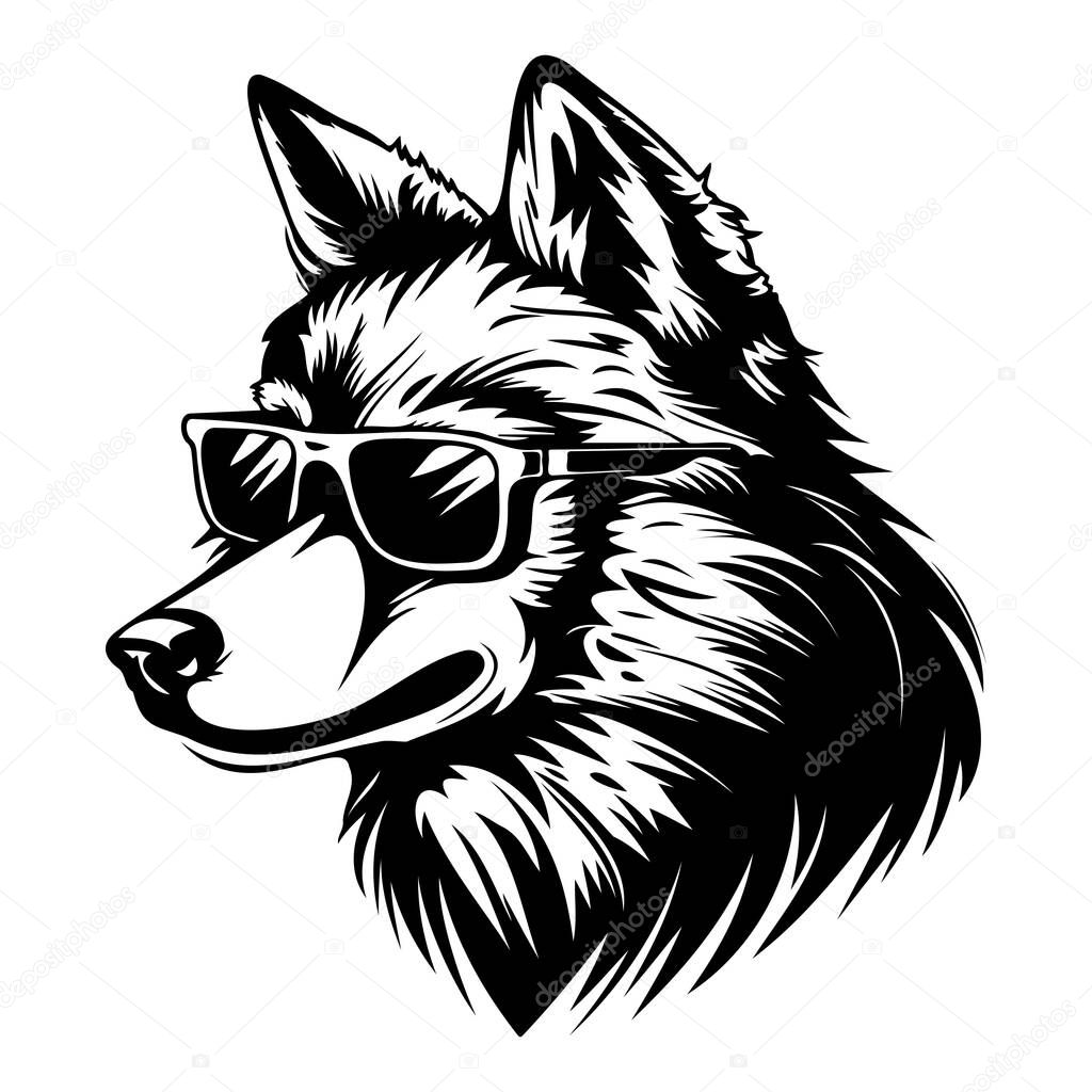 This striking illustration features a confident wolf wearing stylish sunglasses, perfect for projects needing a modern and fun touch.