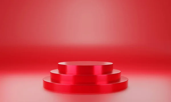 Red circle product display stage or blank podium pedestal background 3d rendering