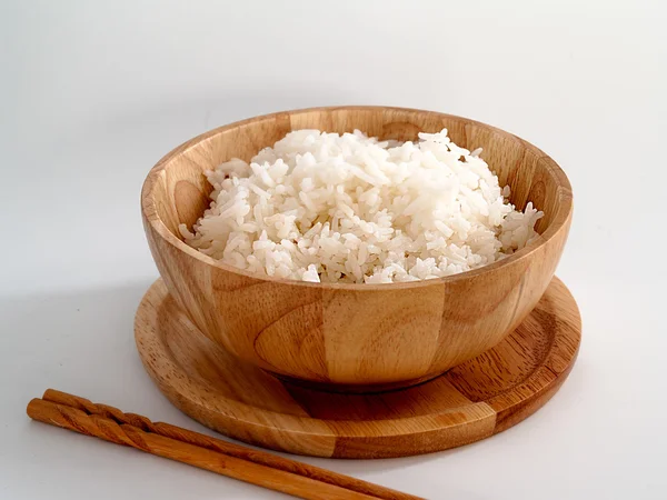 Steamed rice in wooden bowls — Stock Photo, Image