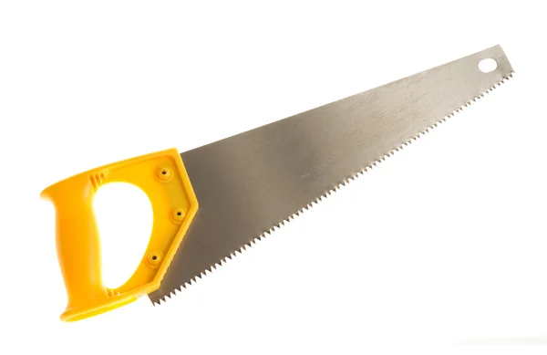 Hand saw with yellow plastic handle — Stock Photo, Image