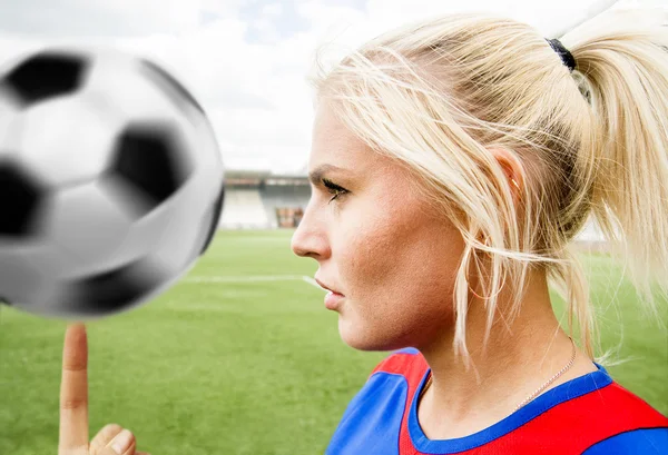 Woman's face against  field — Stock Photo, Image