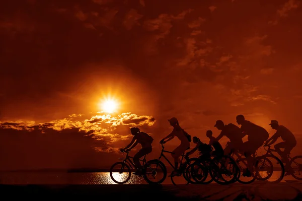 Compagnia sportiva di amici in bicicletta — Foto Stock