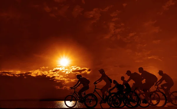 Sporty company of friends on bicycles — Stock Photo, Image