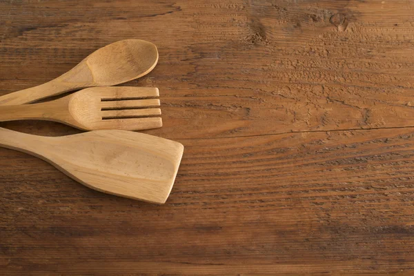 Trä verktyg, sked och gaffel — Stockfoto