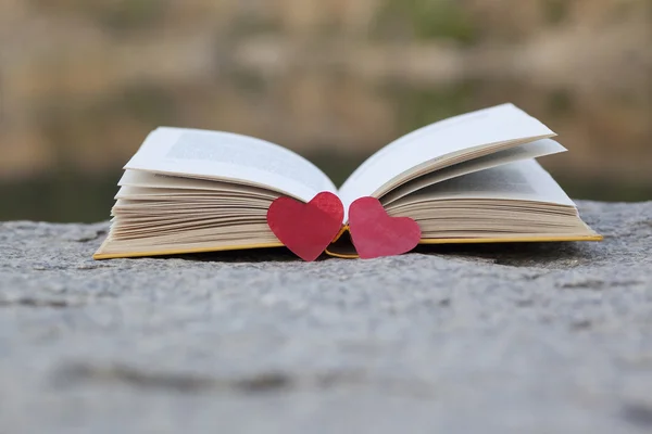 Nuevo libro y corazones pegatinas — Foto de Stock