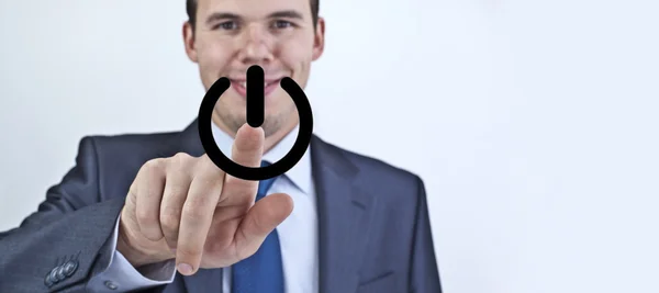 Focus Finger Business Pressing Power Button — Stock Photo, Image