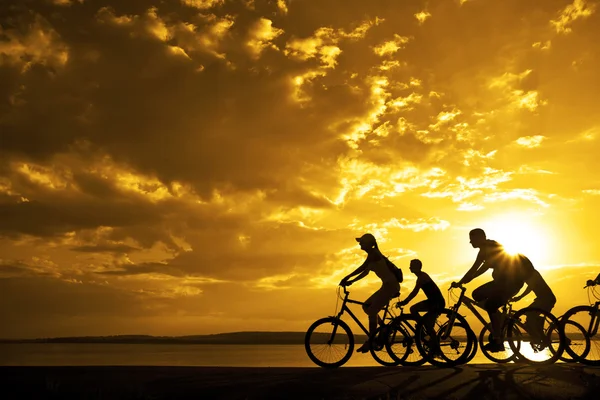 Sällskap med vänner på cyklar utomhus — Stockfoto