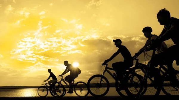 Sportliche Firmenfreunde auf Fahrrädern — Stockfoto