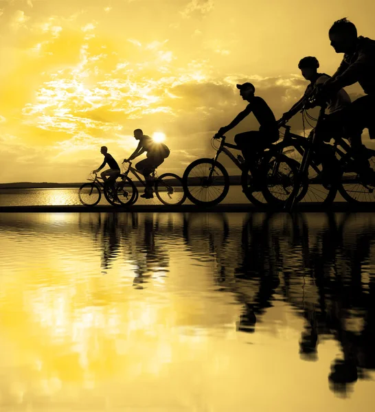 Amigos da empresa desportiva em bicicletas — Fotografia de Stock