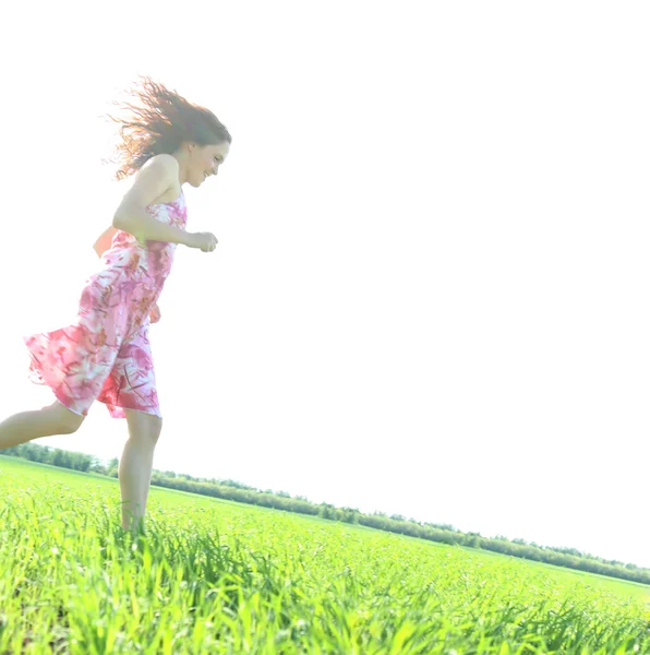 Courir fille en robe rouge — Photo