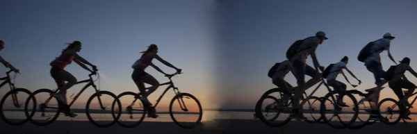 Gezelschap van vrienden op de fiets — Stockfoto
