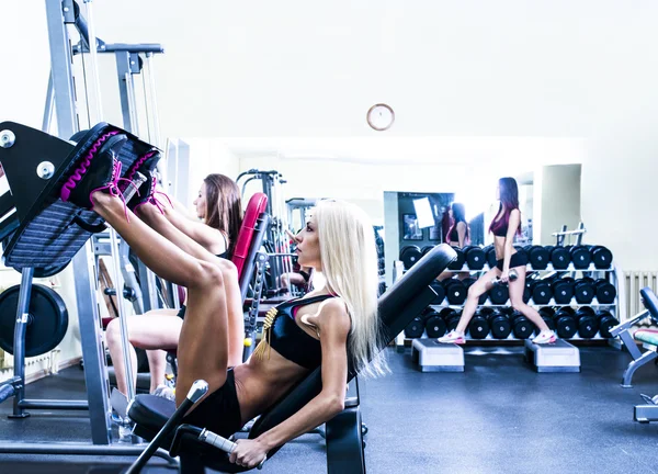Genç Yetişkin Kızların Portresi Spor Salonunda Egzersiz Yapıyor — Stok fotoğraf