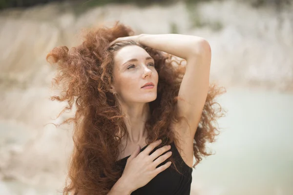 Summer  portrait, beautiful freckled young adult girl posing