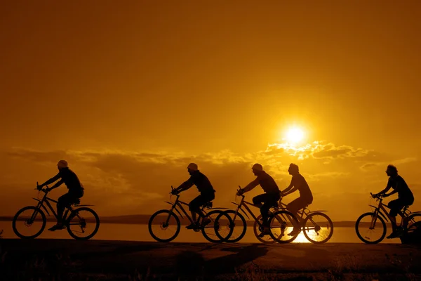 Sportliche Gesellschaft von Freunden auf Fahrrädern — Stockfoto