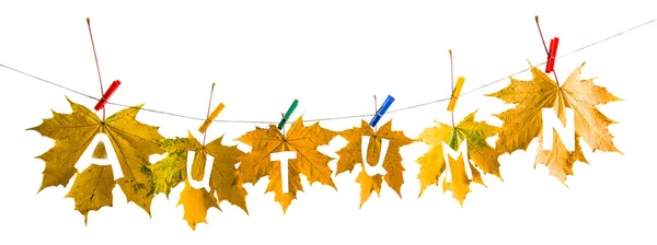 Kolorowych liści jesienią, z napisem: Jesień — Zdjęcie stockowe
