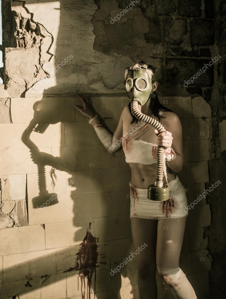 Woman with gas mask standing — Stock Photo © borjomi88 #117217444