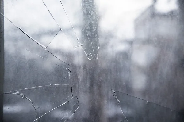 Broken  glass in window wooden frame — Stock Photo, Image