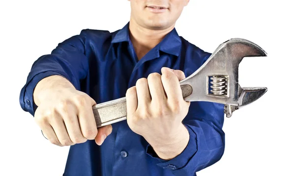 Repairman Hand Wrench Isolated White — Stock Photo, Image